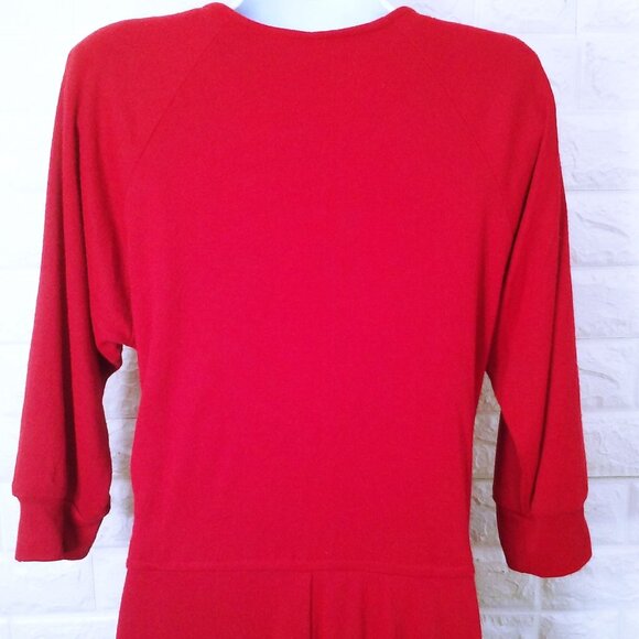 Vintage 80s Walden Classics Knit Shirtwaist Dress (12) Pockets Crew-Buttonup Red - Picture 7 of 11